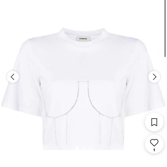 SANDRO - White Embellished Detail Crop Tee - Picture 1 of 8
